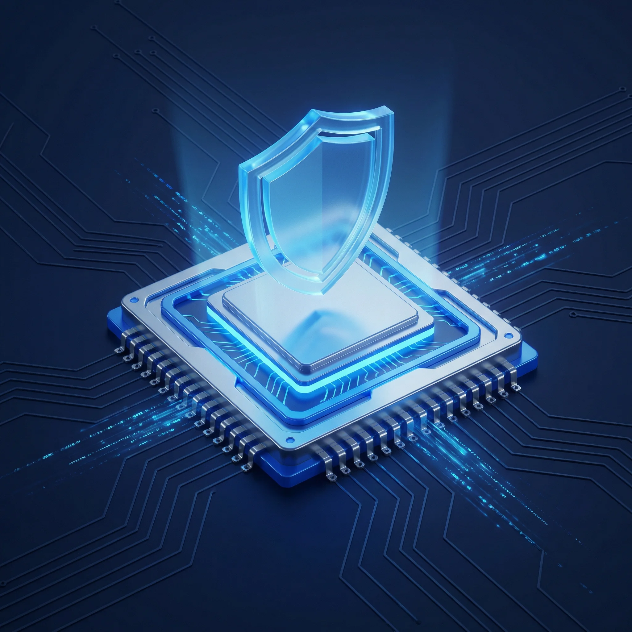 3D Cyber Security CPU - Symbolbild für digitalen Schutz